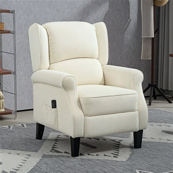 HOMCOM White Polyester Massage Reclining Wingback Chair w/ Footrest