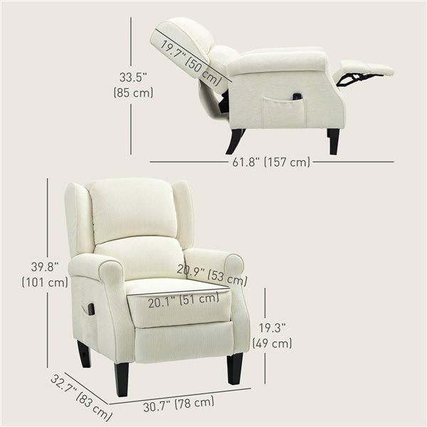 HOMCOM White Polyester Massage Reclining Wingback Chair w/ Footrest