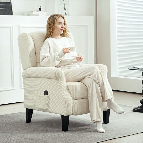 HOMCOM White Polyester Massage Reclining Wingback Chair w/ Footrest