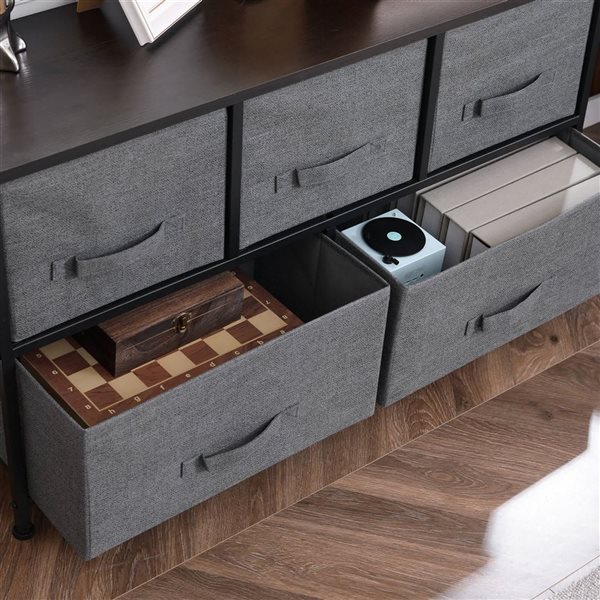 HOMCOM Black Composite/Dark Grey Linen-Look Fabric 5-Drawer Storage Chest with Metal Frame