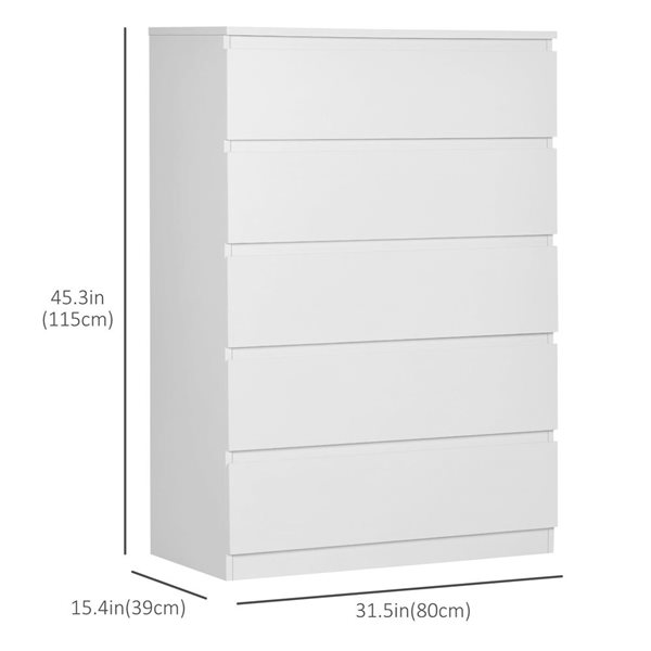HOMCOM 31.5 W x 15.4 D x 45.3-in H White Composite 5-Drawer Modern Chest