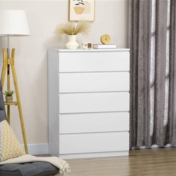HOMCOM 31.5 W x 15.4 D x 45.3-in H White Composite 5-Drawer Modern Chest