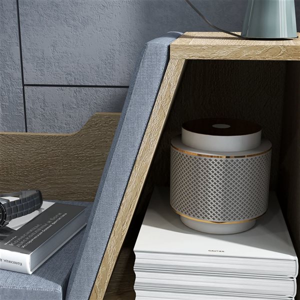 HOMCOM Oak Particleboard 6-Cubby Bookcase w/ Grey Cushioned Reading Nook