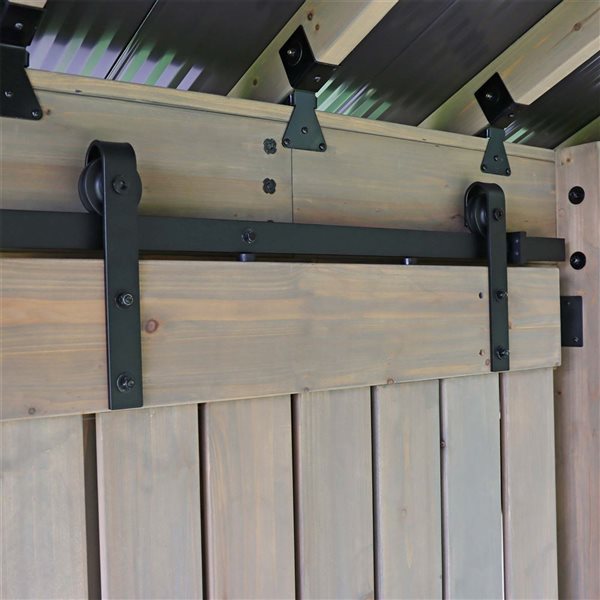 Yardistry 16 x 14-ft Cedar Wood Pavilion Privacy Wall w/ Barn Doors