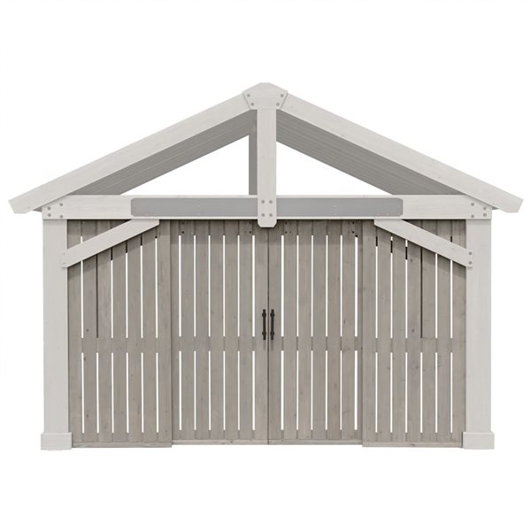 Yardistry 16 x 14-ft Cedar Wood Pavilion Privacy Wall w/ Barn Doors