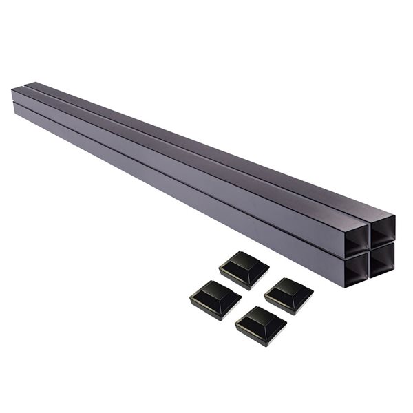 Slipfence 3-in x 3-in x 12-ft Black Powder-Coated Aluminum Fence Post with Cap - 4/Pk