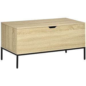 HOMCOM 35 W x 18 D x 18-in H Natural Wood/Black Metal Storage Bench w/ Flip Top