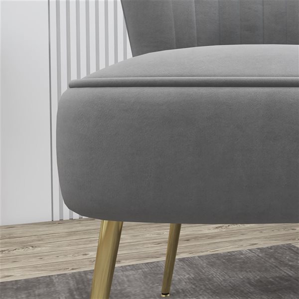 HOMCOM Grey Velvet Fabric Armless Accent Chairs with Gold Leg and Tufted Back - Set of 2