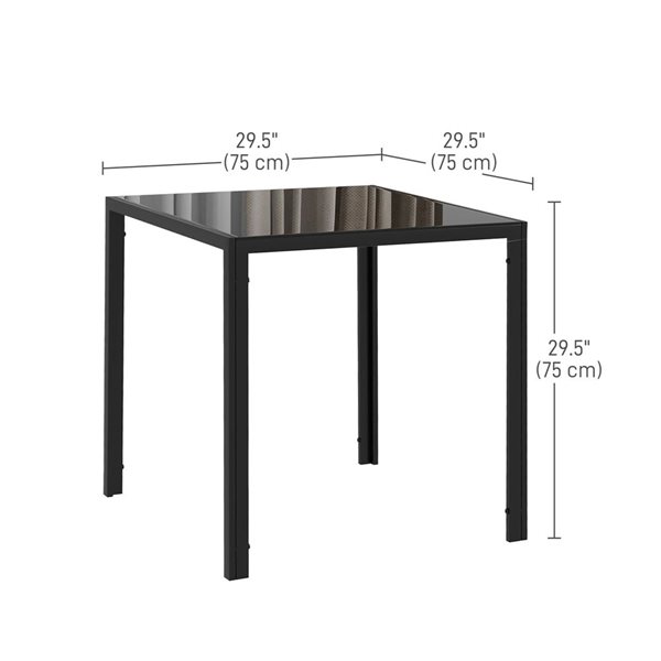 HOMCOM Black Square 30-in Fixed Modern Dining Table w/ Tempered Glass Top