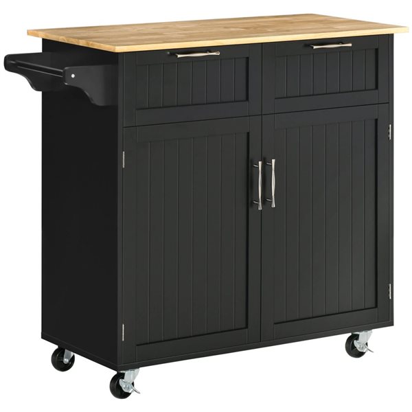Kitchen Rack Rona HOMCOM 36 H x 41 L x 18-in W Black MDF Base with Wood Top Rolling ...
