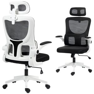 Vinsetto Black Mesh Fabric Wheeled Office Chair w/ Adjustable Headrest and Lumbar Support