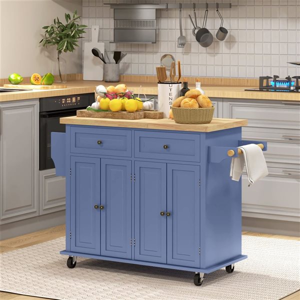 HOMCOM 33 H x 44 L x 18-in W Navy Blue MDF Base with Wood Top
