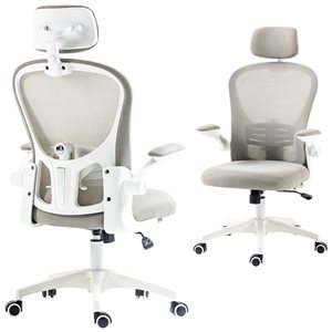 Chaise de bureau à dossier haut Vinsetto en tissu maillé gris avec appui-tête, soutien lombaire et accoudoirs relevables