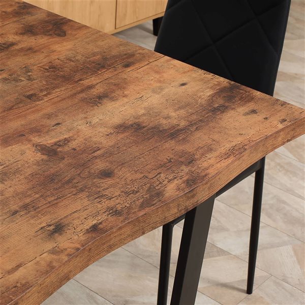 HOMCOM Brown Rectangular 63 L x 34-in W Fixed Dining Table w/ Wave-Edged Tabletop and Steel Legs