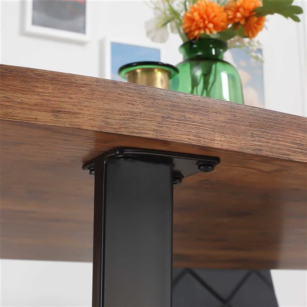 HOMCOM Brown Rectangular 63 L x 34-in W Fixed Dining Table w/ Wave-Edged Tabletop and Steel Legs