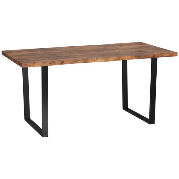 HOMCOM Brown Rectangular 63 L x 34-in W Fixed Dining Table w/ Wave-Edged Tabletop and Steel Legs