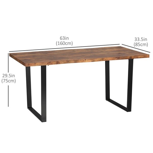 HOMCOM Brown Rectangular 63 L x 34-in W Fixed Dining Table w/ Wave-Edged Tabletop and Steel Legs
