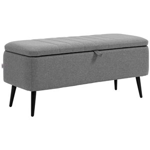 HOMCOM 40 W x 16 D x 18-in H Grey Linen-Look Fabric Storage Bench w/ Black Steel Legs