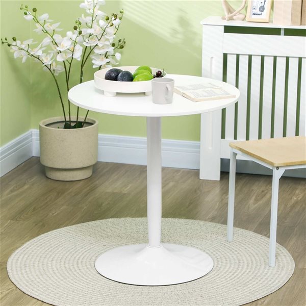 HOMCOM White Round 28-in Fixed Dining Table w/ Steel Base and Non-slip Pad
