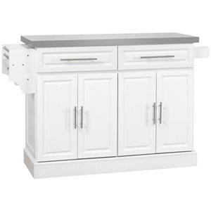 HOMCOM 37 H x 57 L x 18-in W White MDF Base with Stainless Steel Top Kitchen Island w/ 2 Drawers and 2 Cabinets