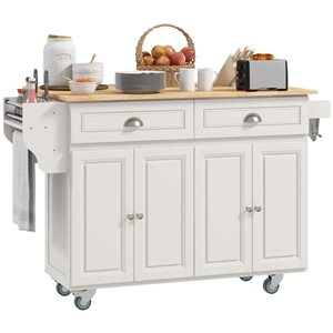 HOMCOM 37 H x 58 L x 29-in W Off-White MDF Base with Wood Drop Leaf Top Kitchen Island w/ Storage
