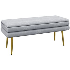 HOMCOM 39 W x 15 D x 16.5-in H Dark Grey Polyester Upholstered Storage Bench w/ Gold Metal Legs
