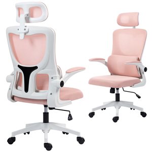Vinsetto Pink Mesh Fabric Wheeled Office Chair w/ Adjustable Headrest and Lumbar Support
