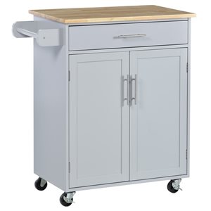 Îlot chariot de cuisine à roulettes gris HOMCOM 36 h. x 33 L. x 18 po l. avec dessus en bois massif et base en MDF