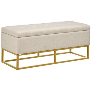 HOMCOM 43 W x 17 D x 19-in H Beige Linen-Look Fabric Upholstered Storage Bench w/ Flip Top and Gold Legs