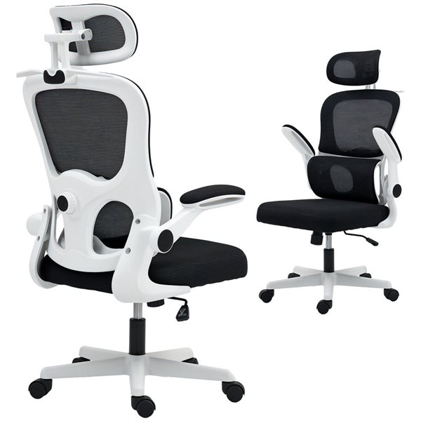 HOMCOM Black Mesh Fabric Ergonomic Office Chair w/ Lumbar Support