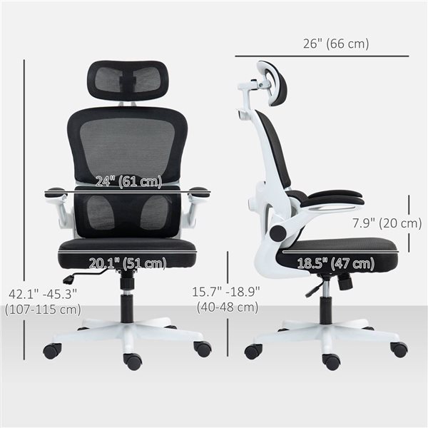HOMCOM Black Mesh Fabric Ergonomic Office Chair w/ Lumbar Support