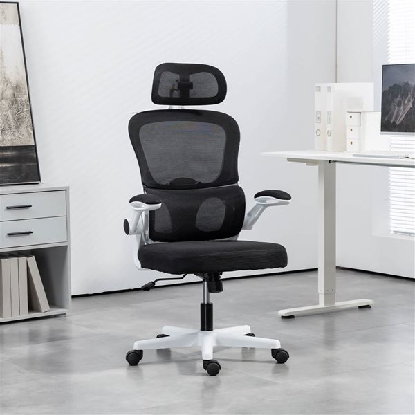 HOMCOM Black Mesh Fabric Ergonomic Office Chair w/ Lumbar Support