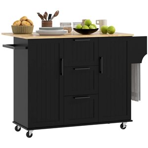 Îlot de cuisine à roulettes noir HOMCOM 36 h. x 52 L. x 18 po l. en bois et MDF avec tiroirs rabattables