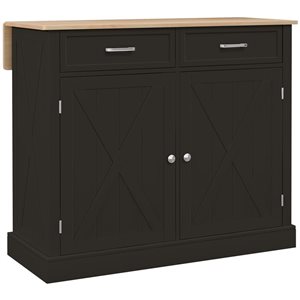 HOMCOM 36 H x 41 L x 24-in W Black MDF Base with Wood Top Drop Leaf Kitchen Island w/ Storage