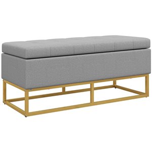 HOMCOM 43 W x 17 D x 19-in H Grey Linen-Look Fabric Upholstered Storage Bench w/ Flip Top and Gold Legs