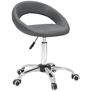 HOMCOM Grey Faux Leather Modern Hydraulic Swivel Salon Chair on Wheels