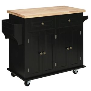 Îlot de cuisine à roulettes noir HOMCOM 33 h. x 44 L. x 18 po l. en bois et MDF avec tiroir et rangement épices