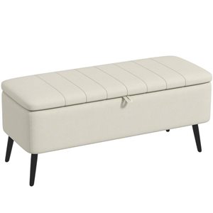 HOMCOM 40 W x 16 D x 18-in H Cream White Linen-Look Fabric Storage Bench w/ Black Steel Legs