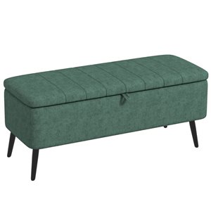HOMCOM 40 W x 16 D x 18-in H Dark Green Linen-Look Fabric Storage Bench w/ Black Steel Legs