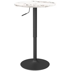Table de bar ronde fixe ajustable HOMCOM 24 po en blanc marbré avec base en acier