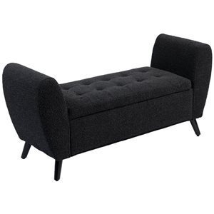 HOMCOM 55 W x 19 D x 27-in H Black Polyester Upholstered Modern Storage Bench with Arms