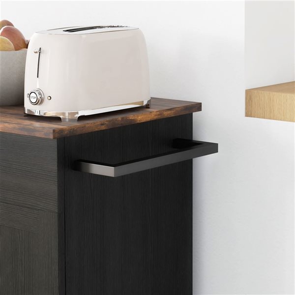 HOMCOM 36 H x 33 L x 18-in W Black MDF Base with Solid Wood Top Rolling Kitchen Island