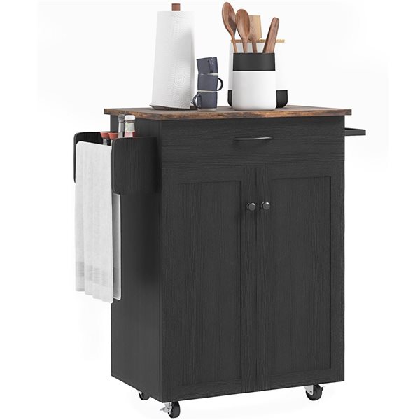 HOMCOM 36 H x 33 L x 18-in W Black MDF Base with Solid Wood Top Rolling Kitchen Island