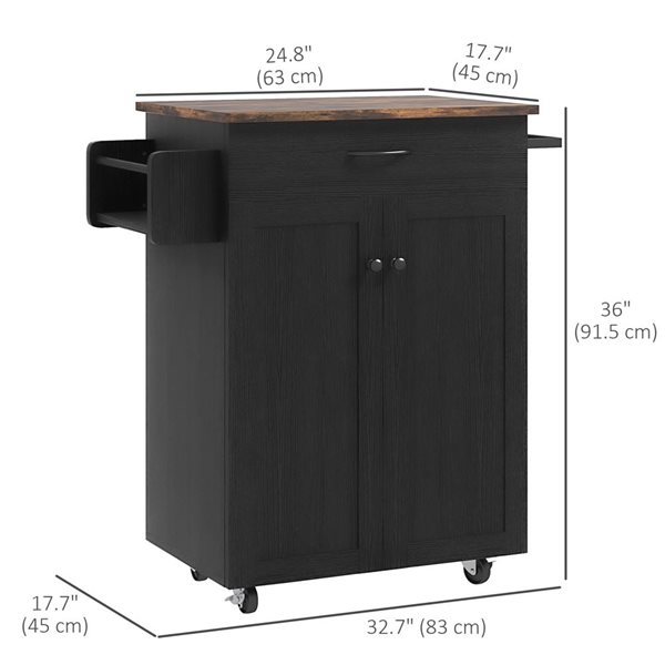 HOMCOM 36 H x 33 L x 18-in W Black MDF Base with Solid Wood Top Rolling Kitchen Island
