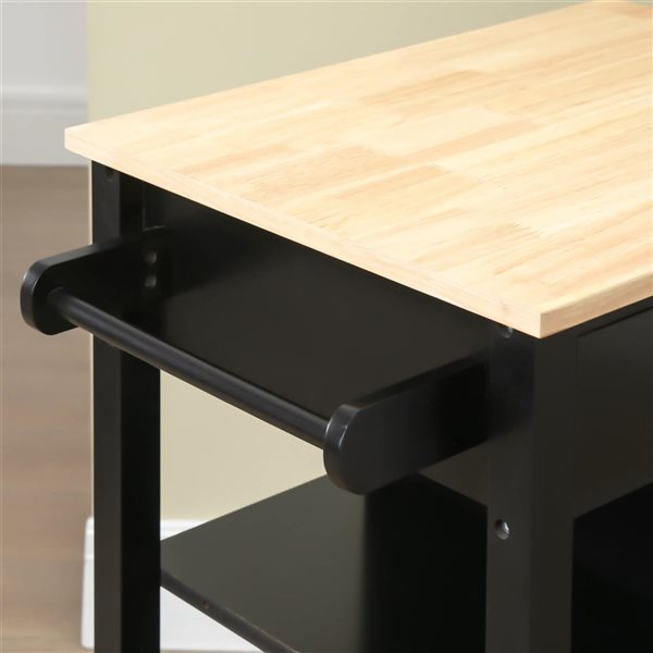 HOMCOM 35 H x 27 L x 19-in W Black MDF Base with Laminate Top Rolling Kitchen Island w/ Open Shelf