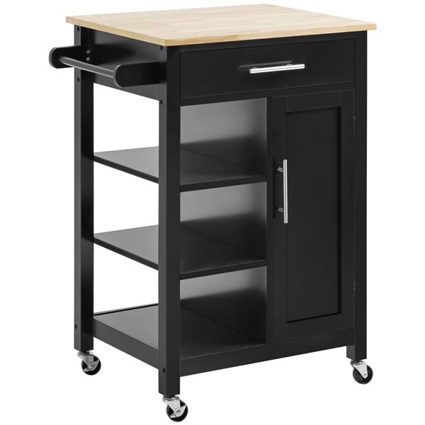 HOMCOM 35 H x 27 L x 19-in W Black MDF Base with Laminate Top Rolling Kitchen Island w/ Open Shelf