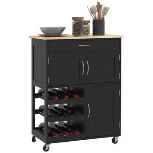 Îlot chariot de cuisine à roulettes noir HOMCOM 34 h. x 26 L. x 15 po l. en bois et MDF avec tiroir et étagère à vin