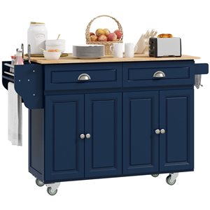 HOMCOM 37 H x 58 L x 29-in W Blue MDF Base with Wood Top Drop Leaf Kitchen Island w/ Storage