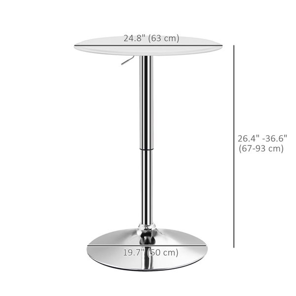 HOMCOM White Round 25-in Fixed Adjustable Bar Bistro Table w/ Faux Leather Cover