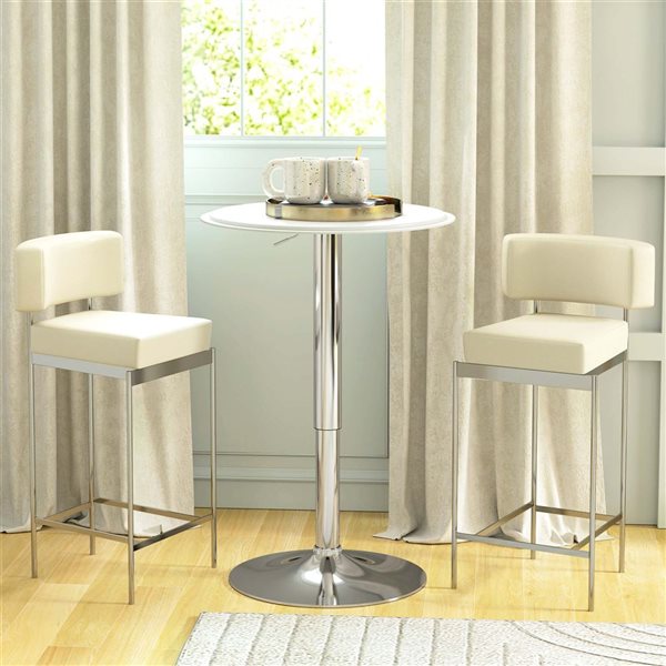 HOMCOM White Round 25-in Fixed Adjustable Bar Bistro Table w/ Faux Leather Cover